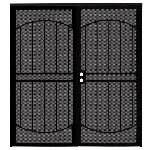 Unique Home Designs 72 in. x 80 in. Arcada Black Surface Mount Outswing Steel Double Security Door with Expanded Metal Screen