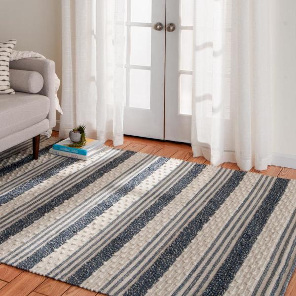 bazzar ruggle blue 5 ft. x 7 ft. striped cotton/wool area rug
