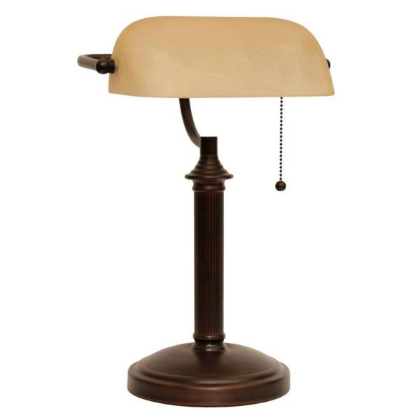 15 in. Oil Rubbed Bronze Bankers Lamp with Pull Chain by Hampton Bay