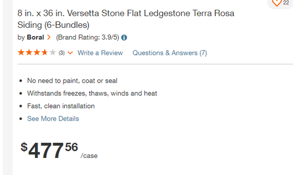 8 in. x 36 in. Versetta Stone Flat Ledgestone Terra Rosa Siding by Boral Pallet (24 sq. ft.)