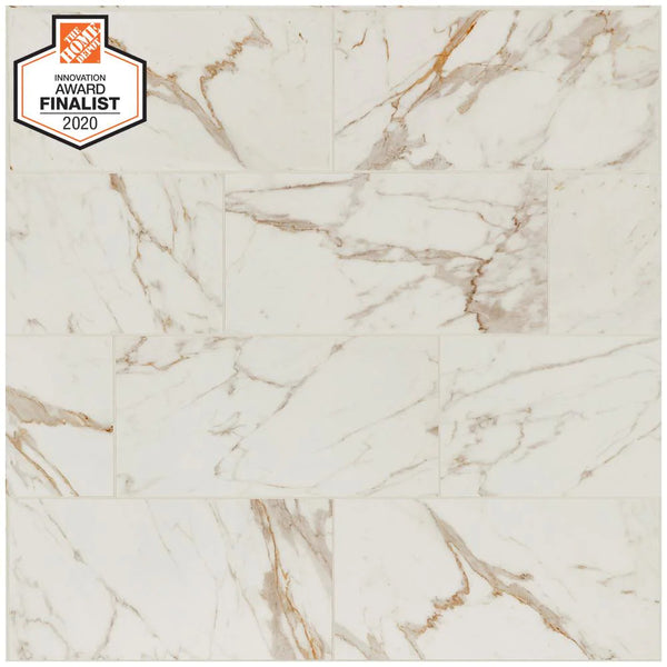 Daltile QuicTile 12 in. x 24 in. Calacatta Marble Polished Porcelain Locking Floor Tile (24 cases/ 230.40 sq. ft.)