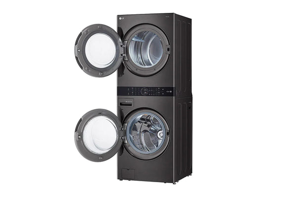 NEW: LG - 4.5 Cu. Ft. HE Smart Front Load Washer and 7.4 Cu. Ft. Electric Dryer WashTower with Steam and Built-In Intelligence - Black steel Model:WKEX200HBA