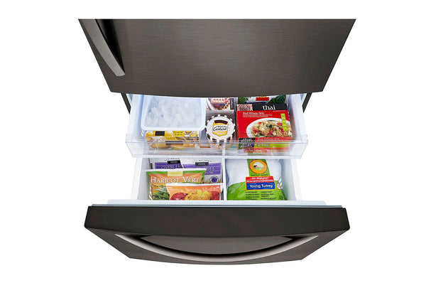 LG Electronics 33 in. W 26 cu. ft. Bottom Freezer Refrigerator w/ Multi-Air Flow and Smart Cooling in PrintProof Black Stainless Steel