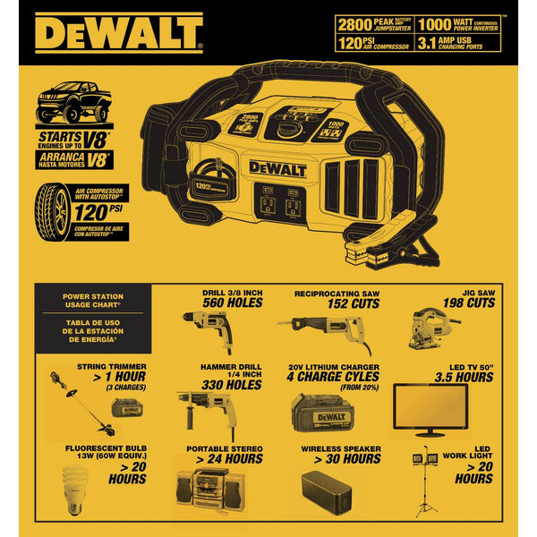 DEWALT 2800 Peak Amp Jump Starter 1000-Watt Power Inverter with Digital Compressor