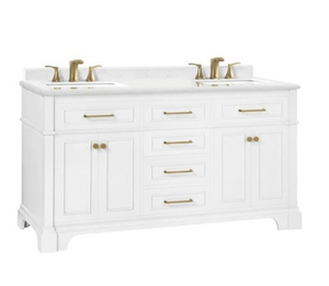 Melpark 60 in. W x 22 in. D Bath Vanity in White with Cultured Marble Vanity Top in White with White Sink by Home Decorators Collection