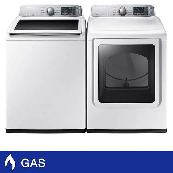 USED: 5.0 cu. ft. Top Load Washer with Super Speed in White 5.0 cu. ft. Top Load Washer with Super Speed in White WA50R5400AW/US & 7.4 cu. ft. Smart Gas Dryer with Steam Sanitize+ in White DVG52A5500W/A3
