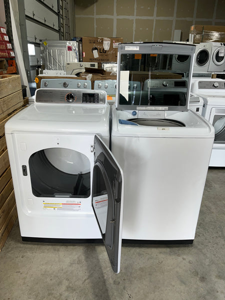 USED: 5.0 cu. ft. Top Load Washer with Super Speed in White 5.0 cu. ft. Top Load Washer with Super Speed in White WA50R5400AW/US & 7.4 cu. ft. Smart Gas Dryer with Steam Sanitize+ in White DVG52A5500W/A3