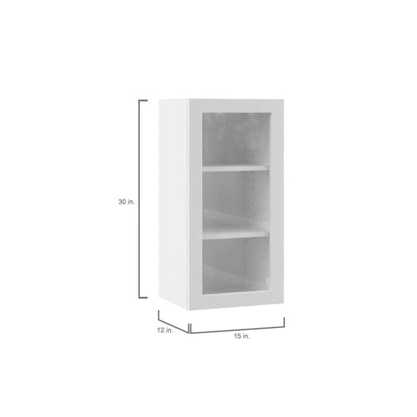 Designer Series Edgeley Assembled 15x30x12 in. Wall Kitchen Cabinet with Glass Door in White by Hampton Bay (Set of 2)