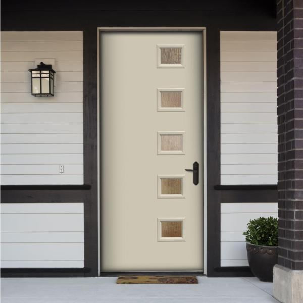 36 in. x 80 in. Right-Hand 5 Lite Rain Glass Unfinished Fiberglass Raw Prehung Front Door with Brickmould by Builders Choice