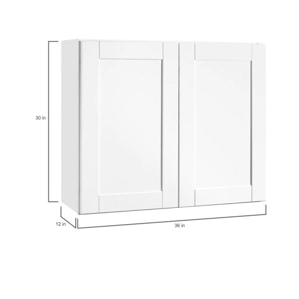 Hampton Bay Shaker Satin White Stock Assembled Wall Kitchen Cabinet (36 in. x 30 in. x 12 in.)
