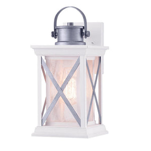 Pendleton 1-Light Satin White 16 in. Outdoor Wall Lantern Sconce with Antique Silver Accents by Progress Lighting