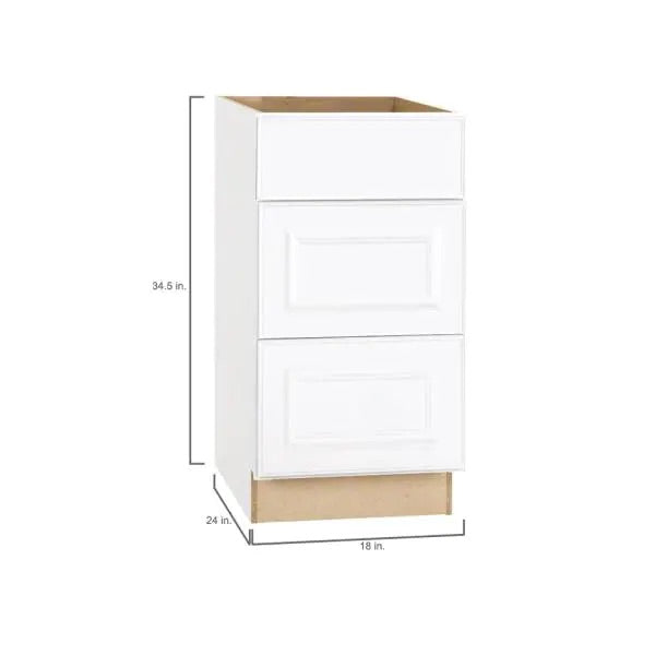 Hampton Satin White Raised Panel Assembled Drawer Base Kitchen Cabinet with Drawer Glides (18 in. x 34.5 in. x 24 in.) by Hampton Bay