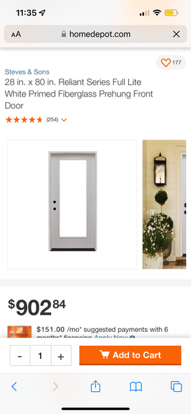 Steves & Sons 28 in. x 80 in. Reliant Series Full Lite White Primed Fiberglass Prehung Front Door