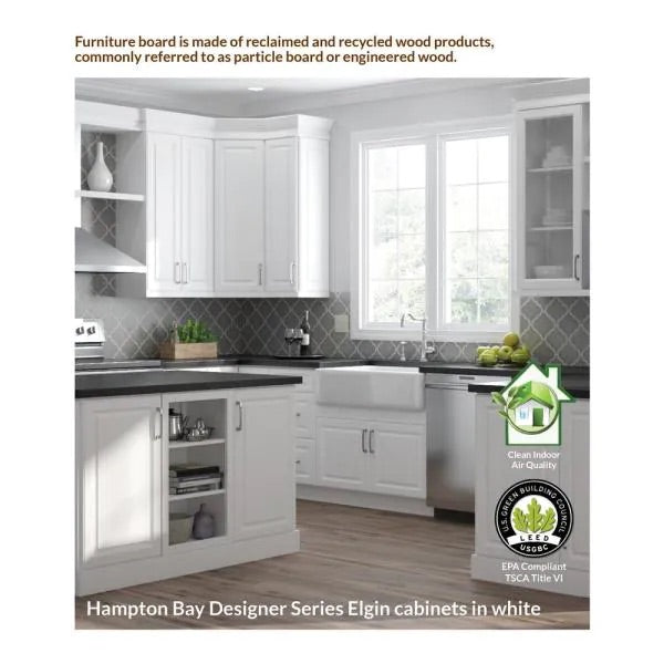 Designer Series Melvern Assembled 27x34.5x23.75 in. Base Kitchen Cabinet in White by Hampton Bay