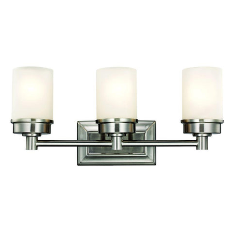 Cade 3-Light Brushed Nickel Vanity Light with Frosted Glass Shades by Hampton Bay