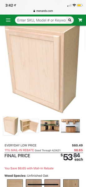 Quality One Woodwork Oak Wall Cabinet Set 18”x30”x12” (1) + 36”+30”+12” (2)