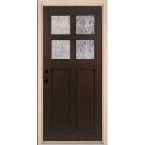 37.5 in. x 81.625 in. 4-Lite Cord Craftsman Stained Cocoa Teak Right-Hand Inswing Fiberglass Prehung Front Door