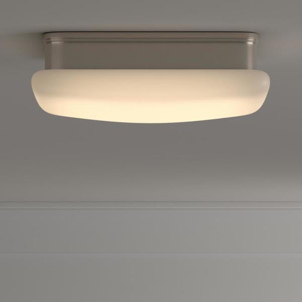 11 in. 120-Watt Equivalent Brushed Nickel Square Integrated LED Flush Mount with White Glass Shade by Hampton Bay