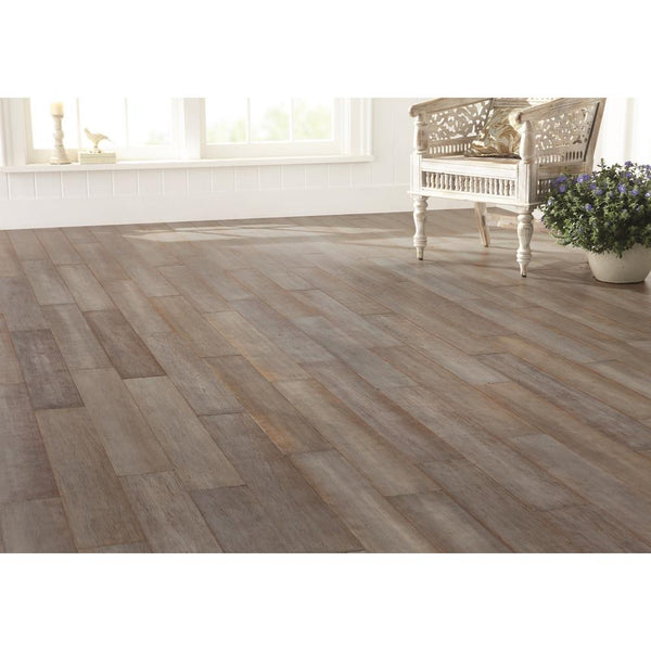 Hand Scraped Strand Woven Earl Grey 3/8 in. T x 5-1/8 in. W x 36 in. L Engineered Click Bamboo Flooring