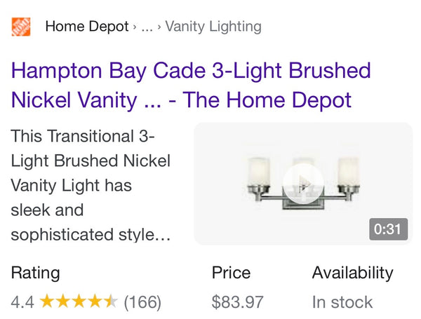 Cade 3-Light Brushed Nickel Vanity Light with Frosted Glass Shades by Hampton Bay