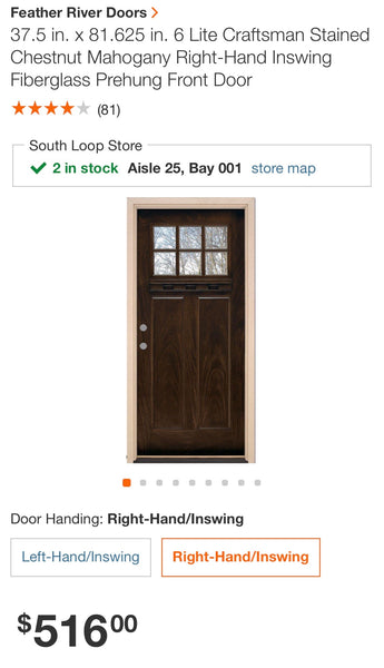 Feather River Doors 37.5 in. x 81.625 in. 6 Lite Craftsman Stained Chestnut Mahogany Right-Hand Inswing Fiberglass Prehung Front Door