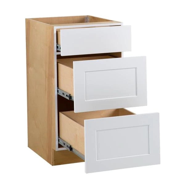 Hampton Bay Cambridge Shaker Assembled 18x34.5x24 in. Base Cabinet with 3-Soft Close Drawers in White