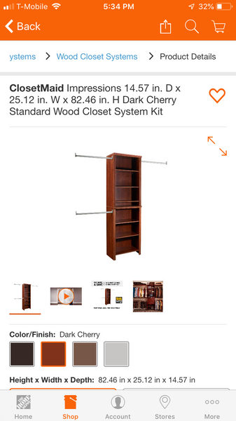 ClosetMaid Impressions 14.57 in. D x 25.12 in. W x 82.46 in. H Dark Cherry Standard Wood Closet System Kit