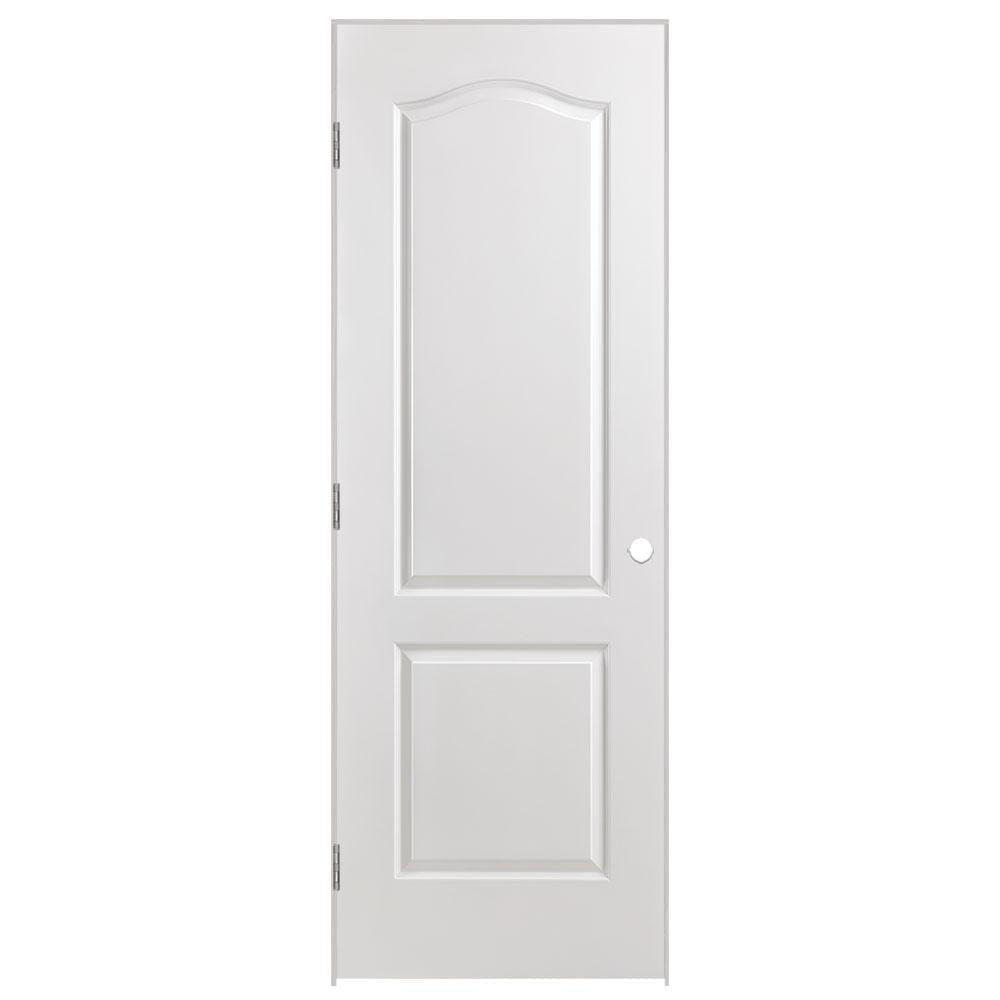 Masonite 28 in. x 80 in. 2-Panel Arch Top Left-Handed Hollow-Core Smooth Primed Composite Single Prehung Interior Door