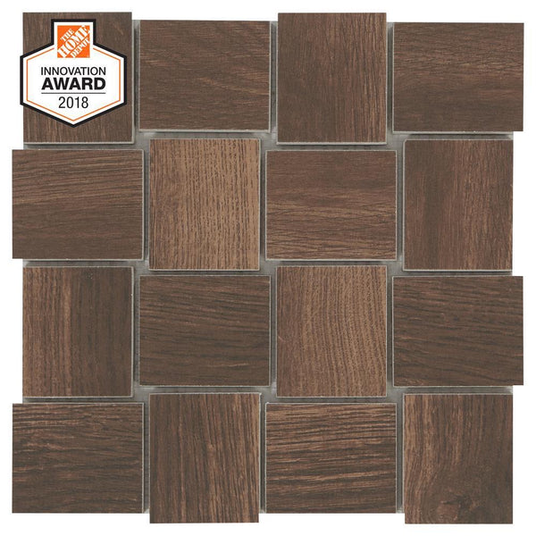 Lifeproof Autumn Wood Modern Weave 12 in. x 12 in. x 8mm Glazed Porcelain Mosaic Tile (0.96 sq. ft. / piece)