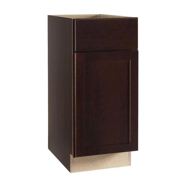 Hampton Bay Shaker Assembled 15x34.5x24 in. Base Kitchen Cabinet with Ball-Bearing Drawer Glides in Java