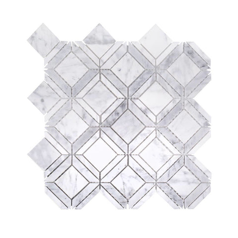 Jeff Lewis Carlyle Carrara White 11-1/8 in. x 11-1/8 in. x 8 mm Geometric Marble Wall and Floor Mosaic Tile