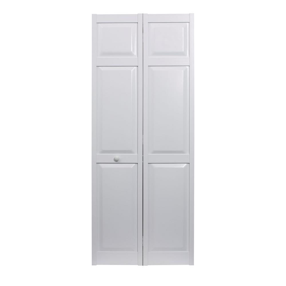Pinecroft 36 in. x 80 in. Seabrooke 6-Panel Raised Panel White Hollow Core PVC Vinyl Interior Bi-Fold Door