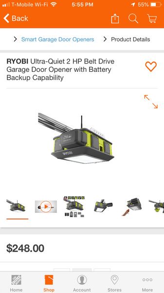 Ryobi Garage Door Opener Ultra Quiet 2 Hp Drive Wi-fi Remote Control