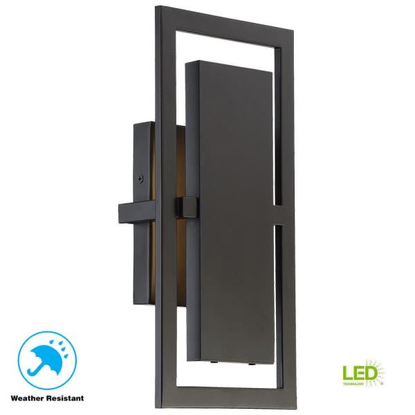 Railford 1-Light Oil Rubbed Bronze Outdoor Integrated LED Wall Lantern Sconce with Etched Lens by Home Decorators Collection