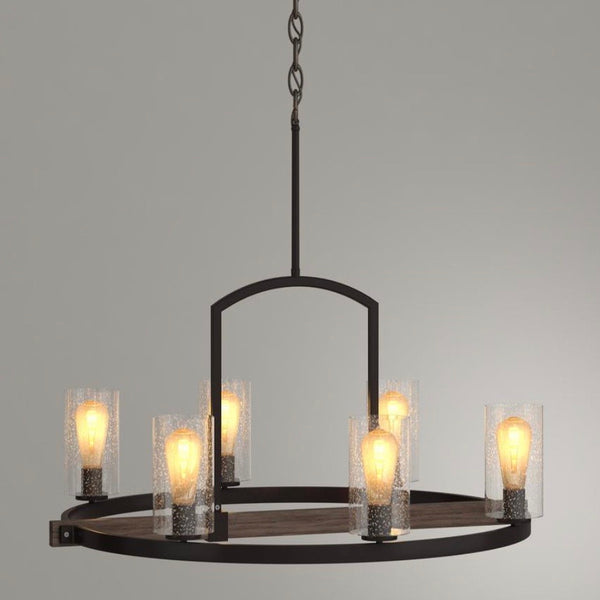 Newbury Manor Collection 25 in. 6-Light Vintage Bronze Chandelier with Clear Seeded Glass Shades by Home Decorators Collection