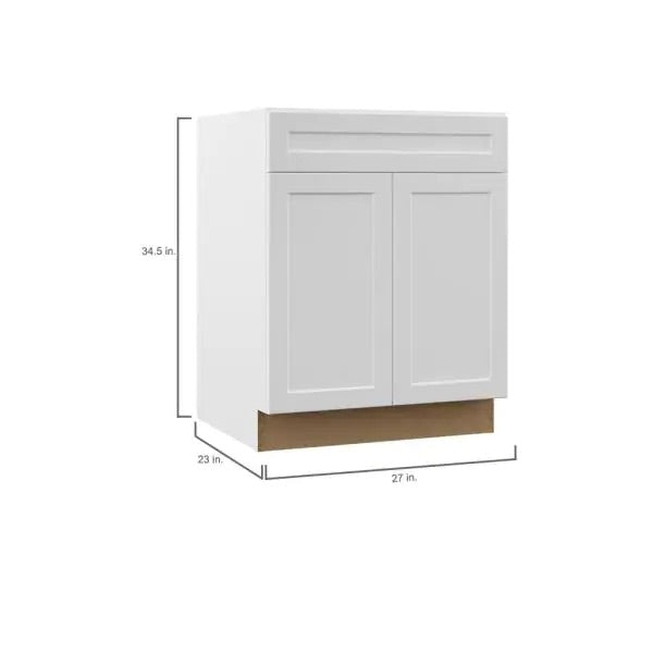 Designer Series Melvern Assembled 27x34.5x23.75 in. Base Kitchen Cabinet in White by Hampton Bay