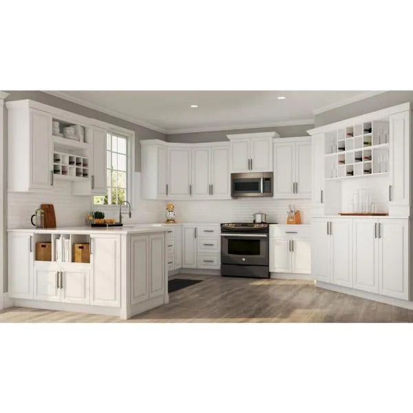 Hampton Satin White Raised Panel Assembled Drawer Base Kitchen Cabinet with Drawer Glides (18 in. x 34.5 in. x 24 in.) by Hampton Bay
