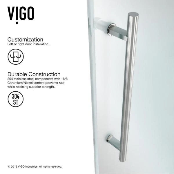 VIGO Elan 74-in H x 56-in to 60-in W Frameless Sliding Universal Chrome Shower Door (Clear Glass)