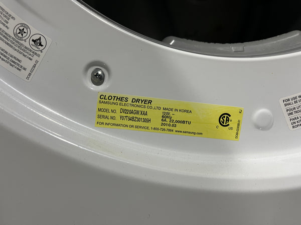 USED: Samsung Sensory Dry Front Load 7.0 Cu. Ft. Gas Dryer MOD: DV22AGW/XAA