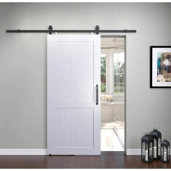 Pinecroft 36 in. x 84 in. Millbrooke White H Style Ready to Assemble PVC Vinyl Sliding Barn Door with Hardware Kit