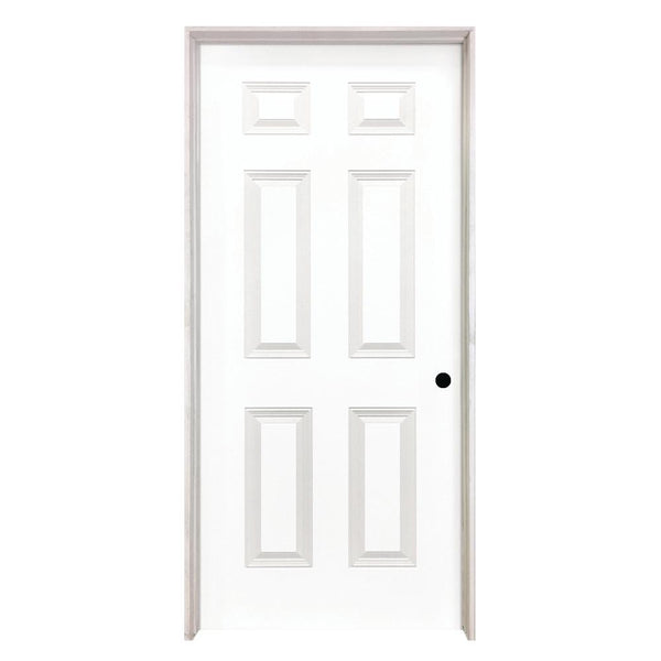 Steves & Sons 28 in. x 80 in. Left-Handed 6-Panel Textured Hollow Core Primed White Composite Single Prehung Interior Door