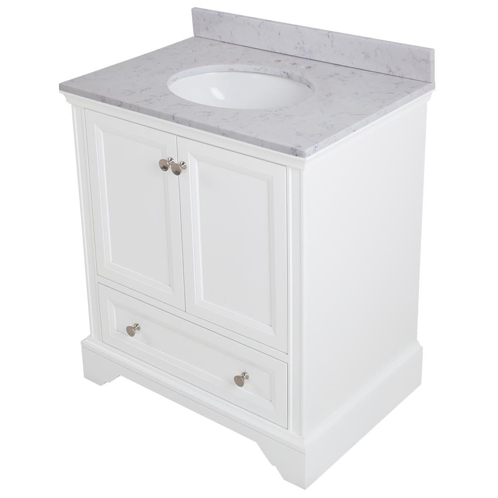 Home Decorators Collection Stratfield 31 in. W x 22 in. D Bathroom Vanity in White with Stone Effect Vanity Top in Pulsar with White Sink