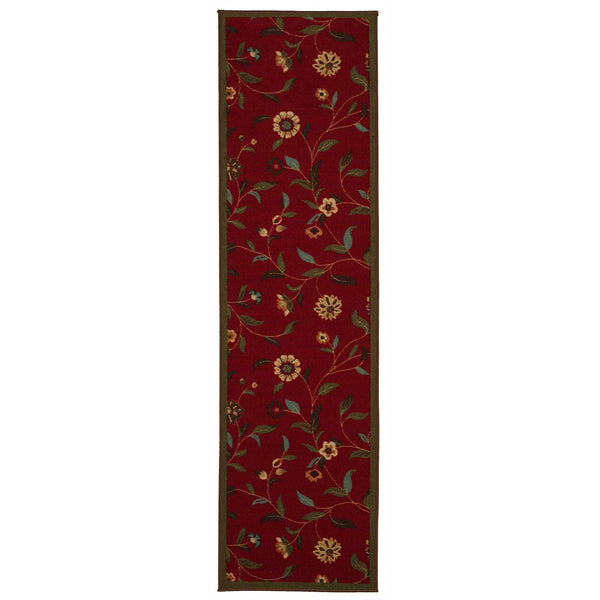 Ottohome Collection Floral Garden Design Dark Red 2 ft. x 5 ft. Non-Skid Runner Rug by Ottomanson