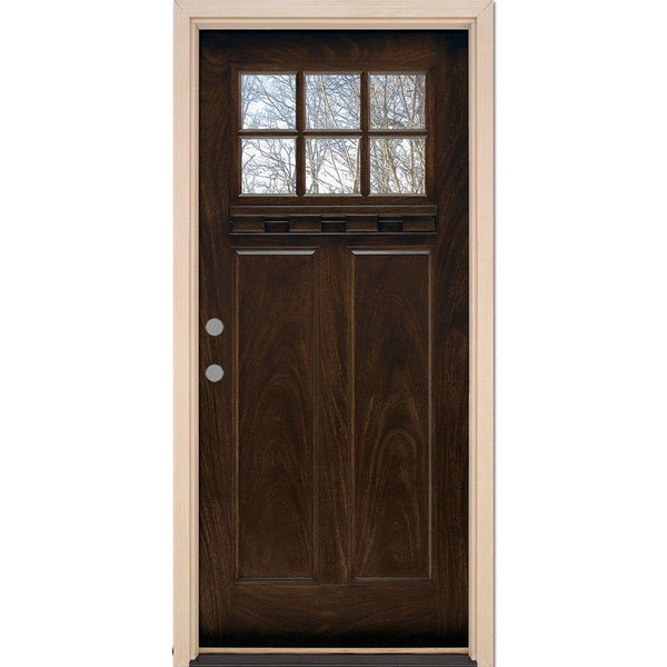 Feather River Doors 37.5 in. x 81.625 in. 6 Lite Craftsman Stained Chestnut Mahogany Right-Hand Inswing Fiberglass Prehung Front Door