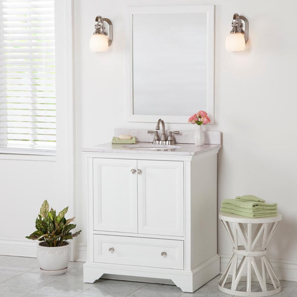 Home Decorators Collection Stratfield 31 in. W x 22 in. D Bathroom Vanity in White with Stone Effect Vanity Top in Pulsar with White Sink
