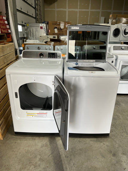 NEW: Samsung 5.0 cu. ft. High-Efficiency Top Load Washer in White, ENERGY STAR + Samsung Gas Dryer with Steam , 7.4 cu.ft