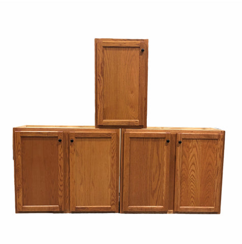 Quality One Woodwork Oak Wall Cabinet Set 18”x30”x12” (1) + 36”+30”+12” (2)