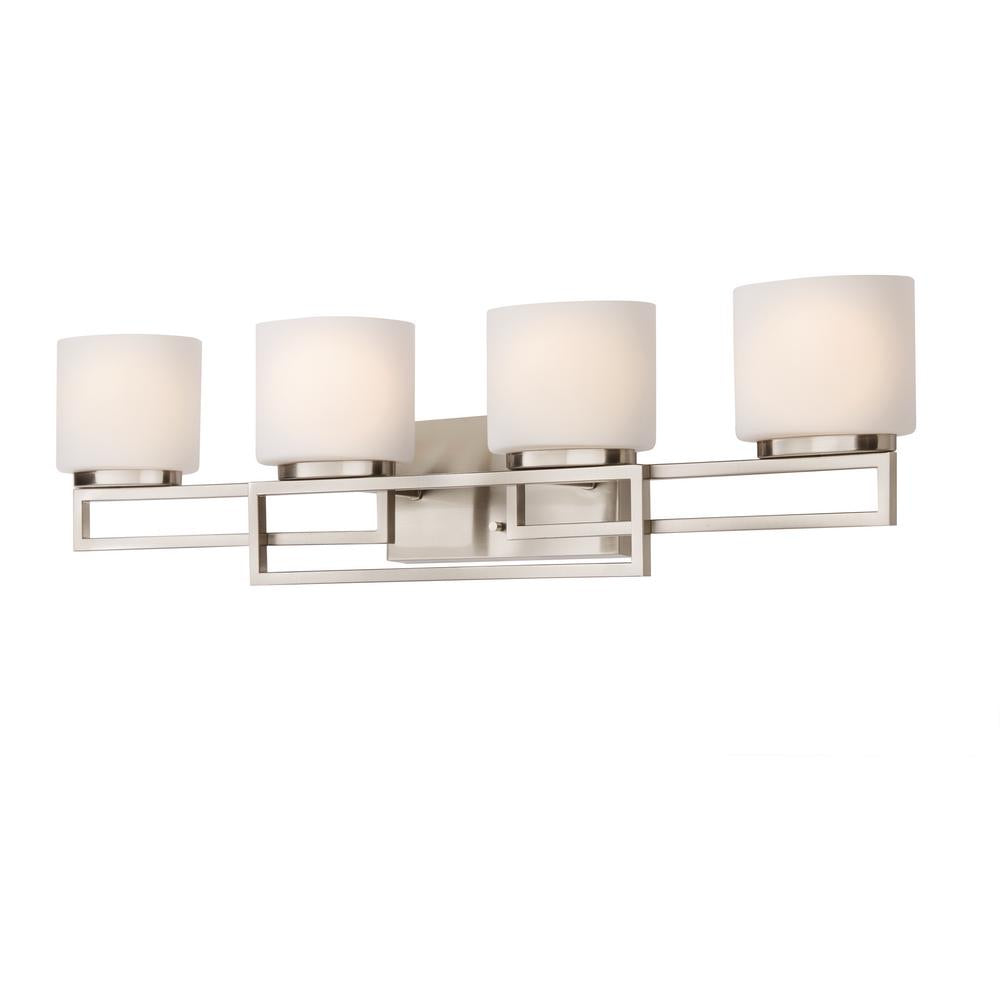 Tustna 4-Light Brushed Nickel Bathroom Vanity Light with Opal Glass Shades by Home Decorators Collection