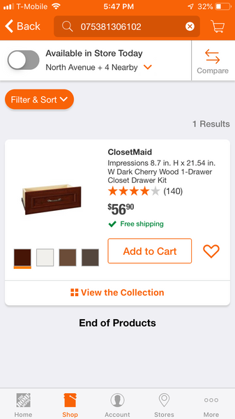 ClosetMaid Impressions 30610 8.7 in. H x 21.54 in. W Dark Cherry Wood 1-Drawer Closet Drawer Kit