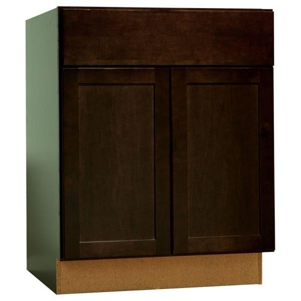 Hampton Bay Shaker Assembled 27x34.5x24 in. Base Kitchen Cabinet with Ball-Bearing Drawer Glides in Java